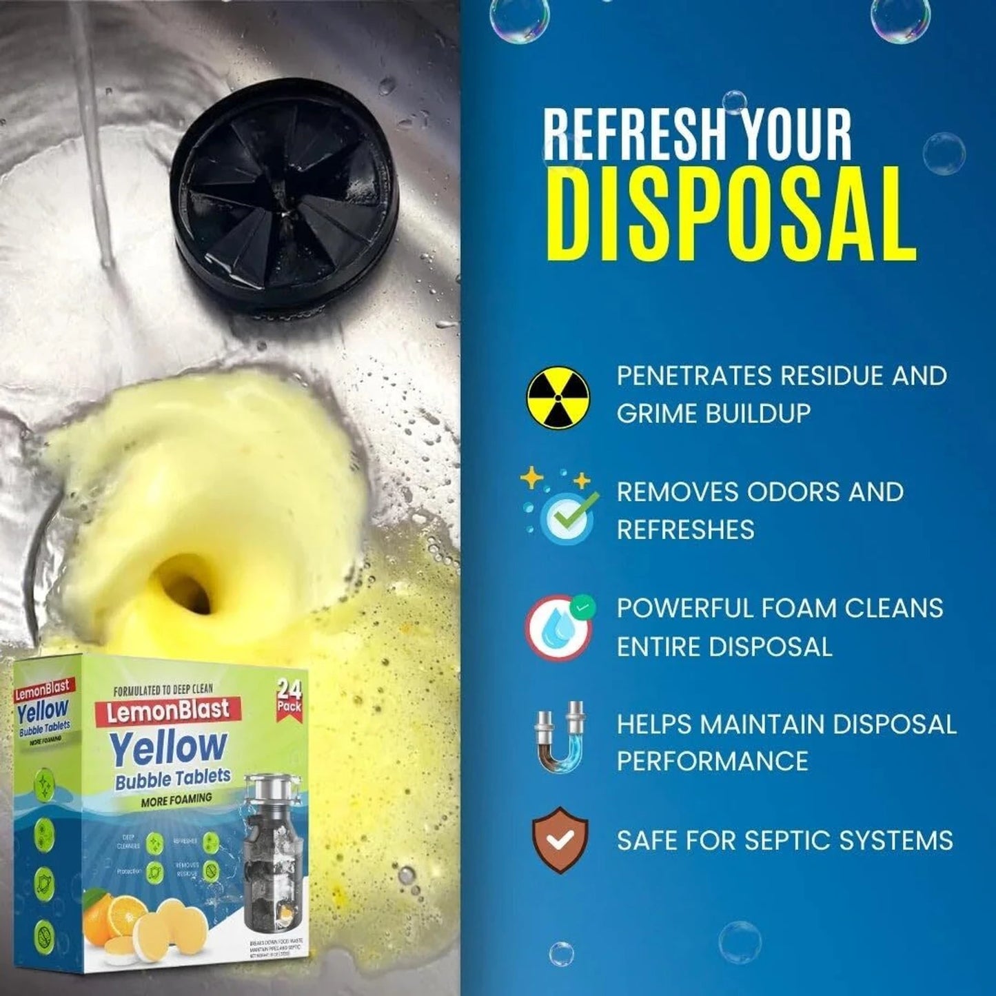 GharJoy LemonBlast (Pack of 12) BUY 1 GET 1– Instant Drain Unclogger and Odor Remover.
