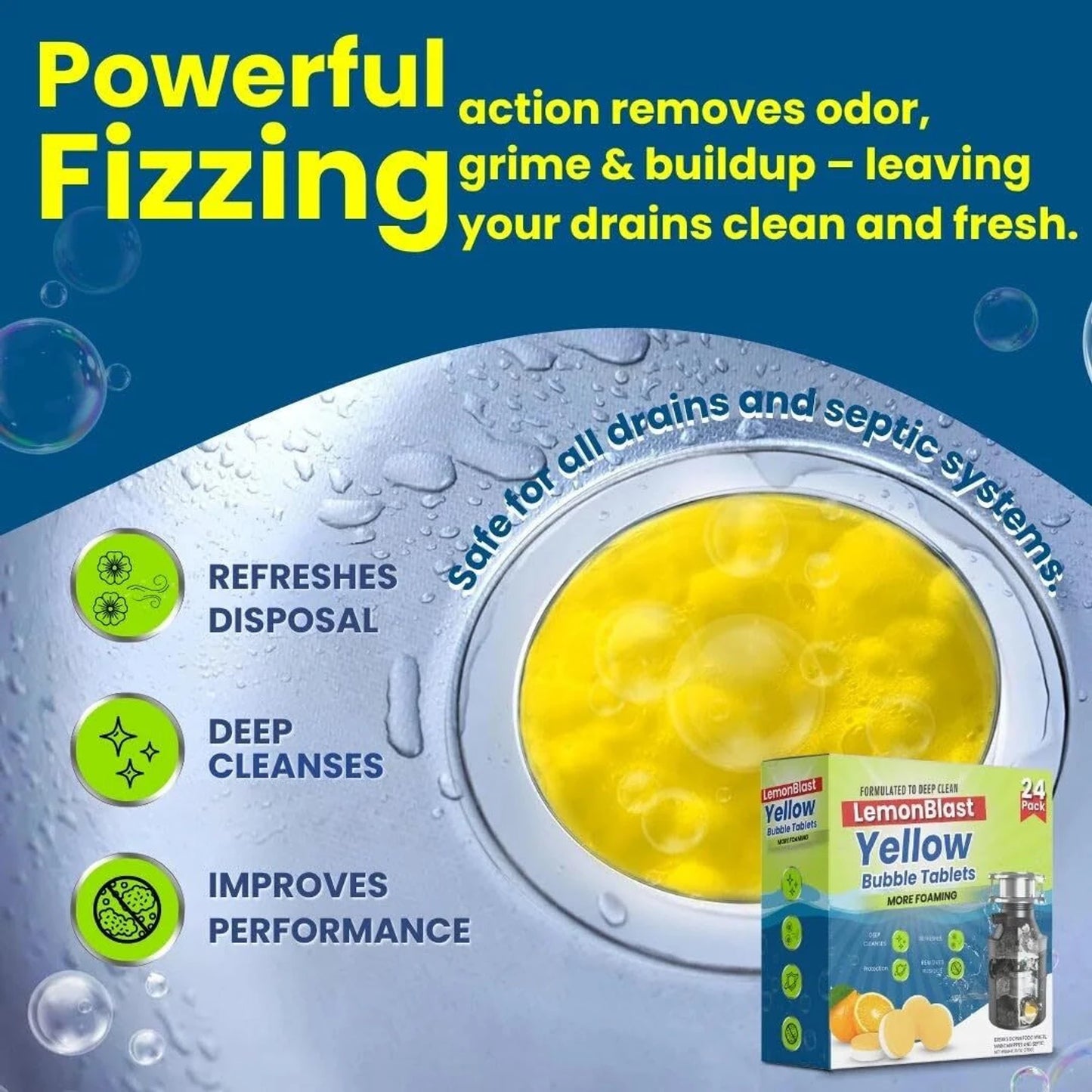 GharJoy LemonBlast (Pack of 12) BUY 1 GET 1– Instant Drain Unclogger and Odor Remover.